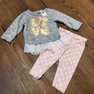 Disney Baby Minnie Mouse Matching Set Love Gray Sweater Polka Dot Pink Leggings